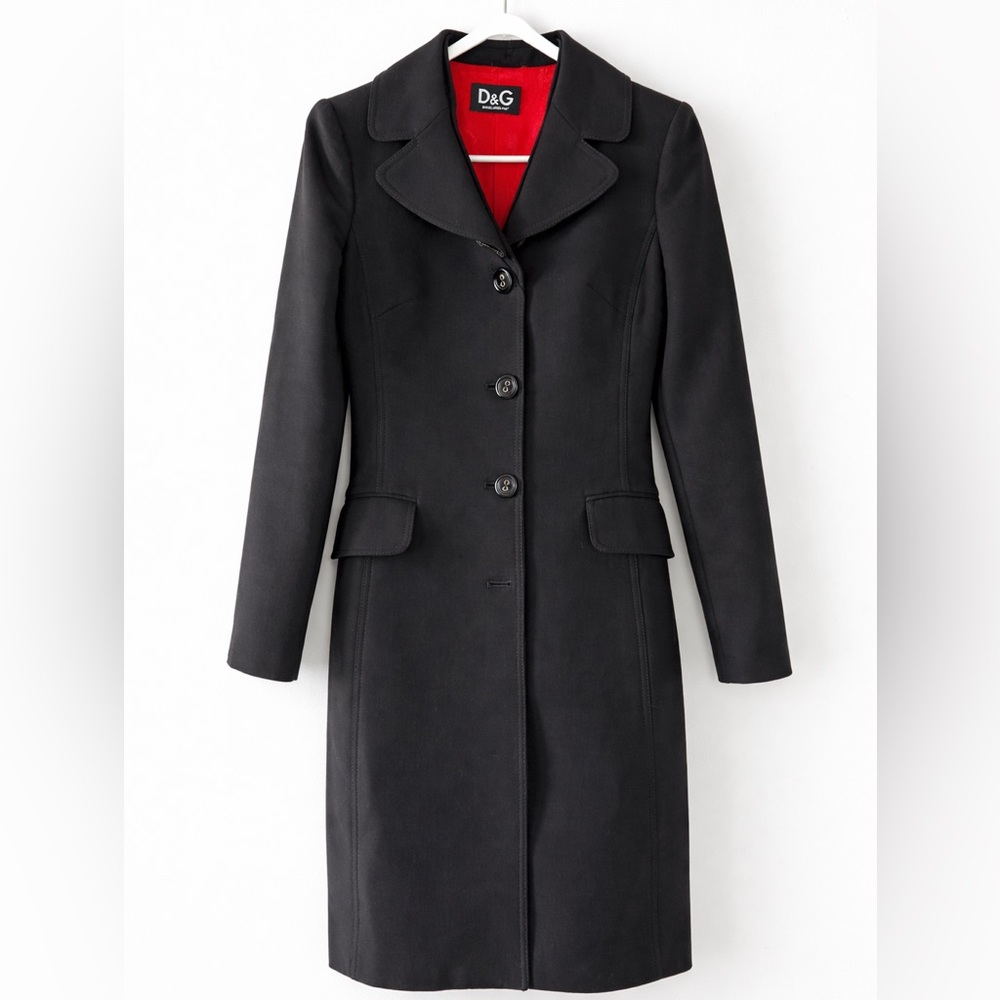 D&G Dolce & Gabbana Black Wool Blend Tailored Coat Size 38